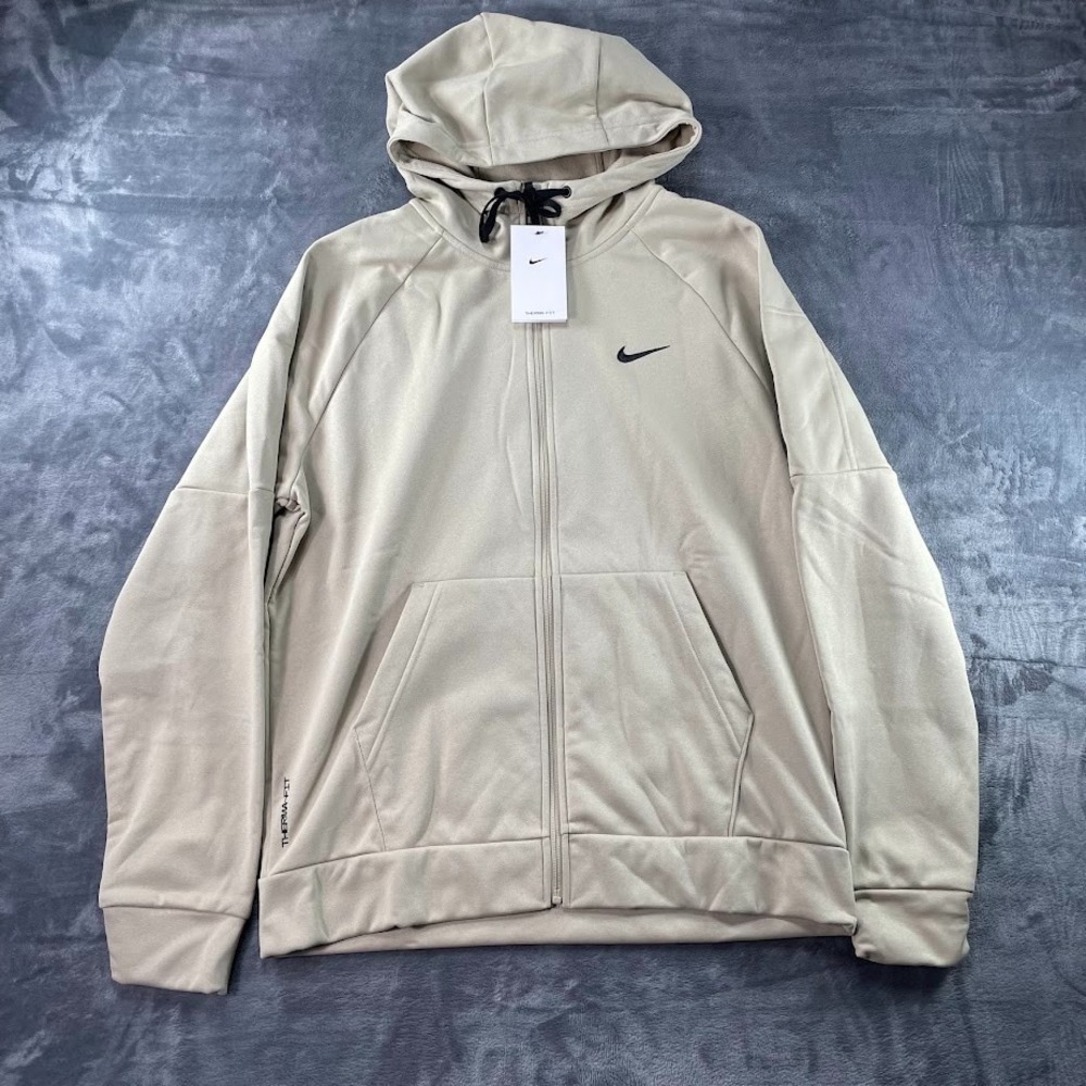 Nike Therma-FIT Men's Large Full Zip Hoodie Jacket Beige DQ4830-251 NWT